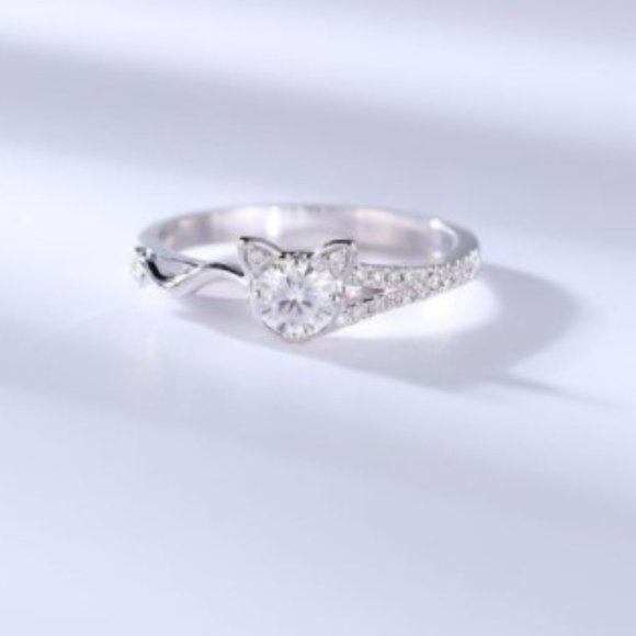 TT-Cat Ears Silver Tone and Rhinestone Ring - Picture 3 of 8